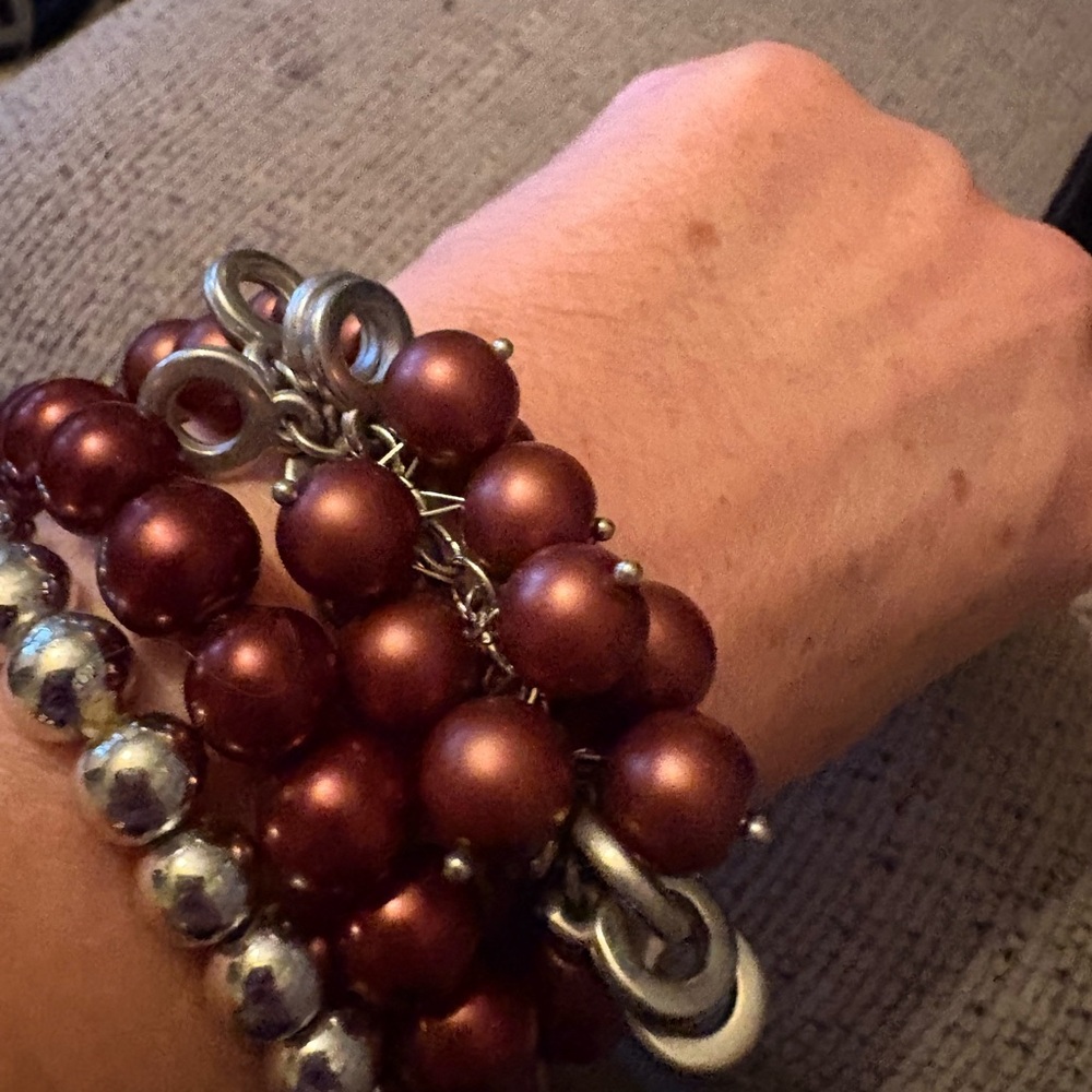 Elegant Silver and Brown Beaded Bracelet